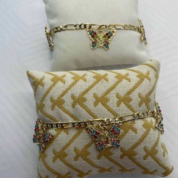 14K Gold Plated Virgin of Guadalupe butterfly bracelet with colored rhinestones - Picture 3 of 11